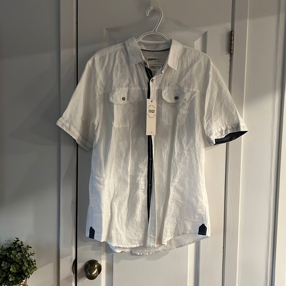 Mens white linen short sleeve button down - Picture 1 of 1